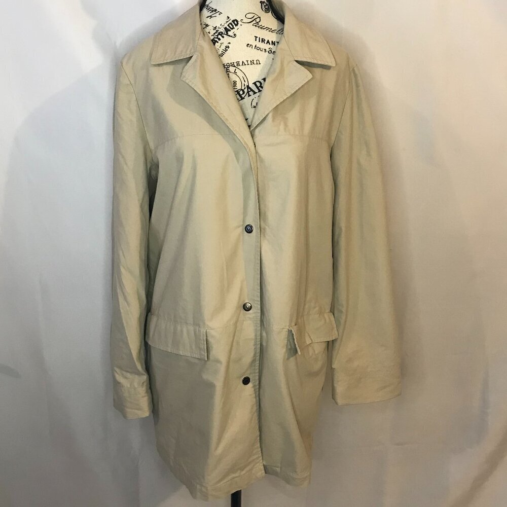 London Fog Beige Rain Coat Jacket, Front Pockets, Snap Front, Size Medium